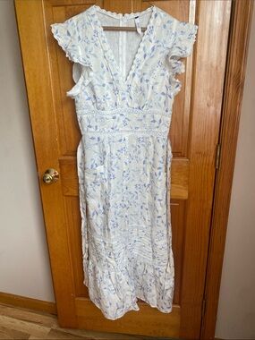 Light Blue Floral Ruffle Midi Dress - Women